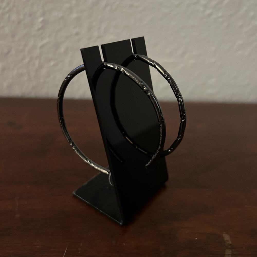 Dark Silver Textured Large Hoop Stud Earrings
